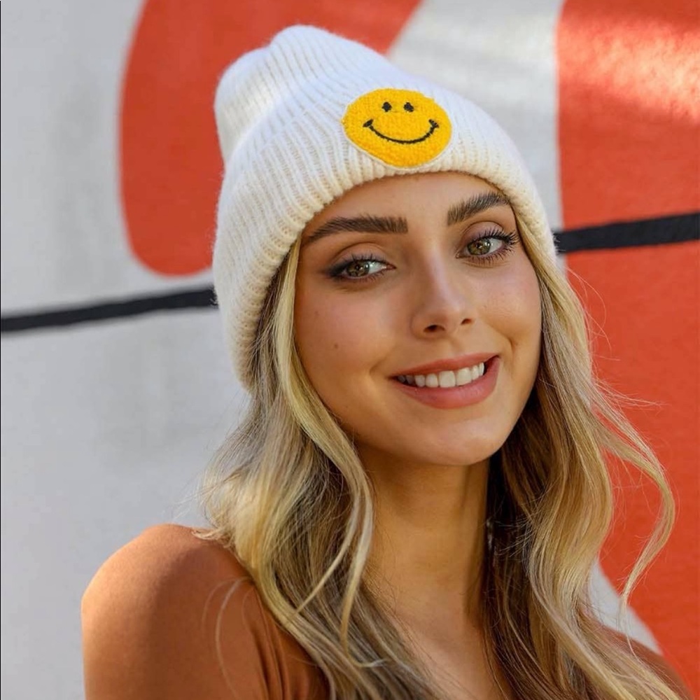 Ivory Smiley Face Beanie